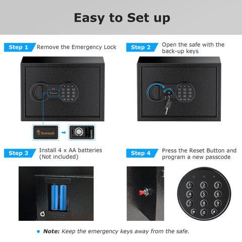 Bonsaii Safe Box, Home Safe with Electronic Digital Keypad, Personal Steel Lock Box with Removable Shelf, SF002