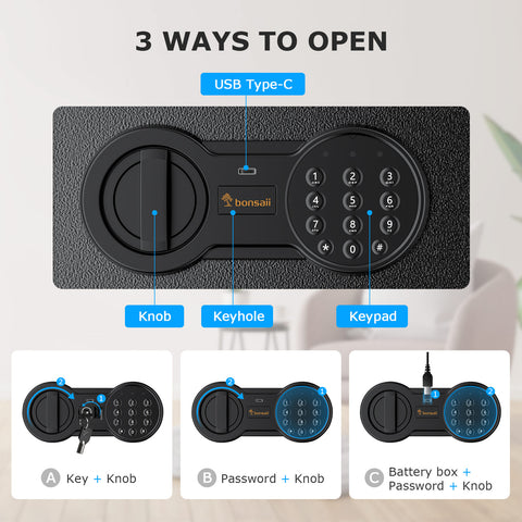 Bonsaii Safe Box, Home Safe with Electronic Digital Keypad, Personal Steel Lock Box with Removable Shelf, SF002