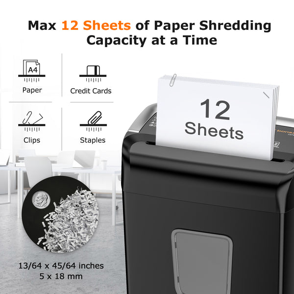 Bonsaii 12-Sheet Cross Cut Paper Shredder for Home Office Use with 5.5
