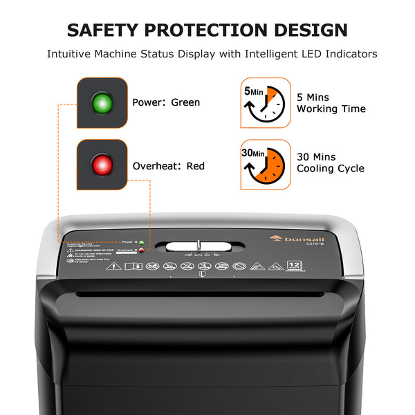 Bonsaii 12-Sheet Cross Cut Paper Shredder for Home Office Use with 5.5