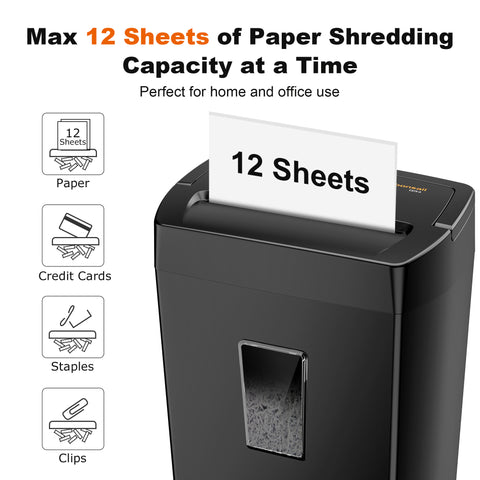 Bonsaii 12 Sheet Cross Cut Paper Shredder with 5.5 Gallons Wastebasket Home Office Use