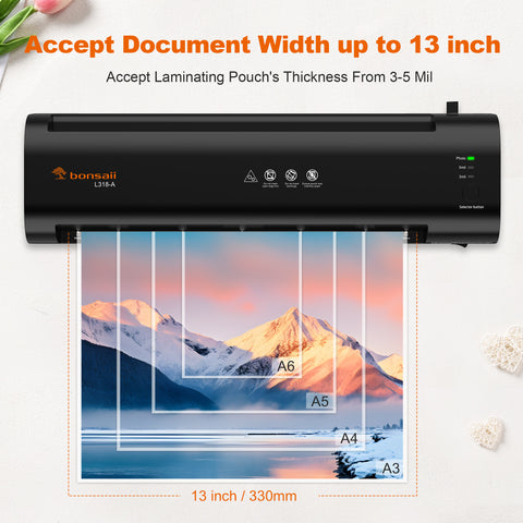 Bonsaii Laminator 13 inch A3 Laminator Machine with Laminating Sheets, Paper Cutter and Corner Rounder, Black