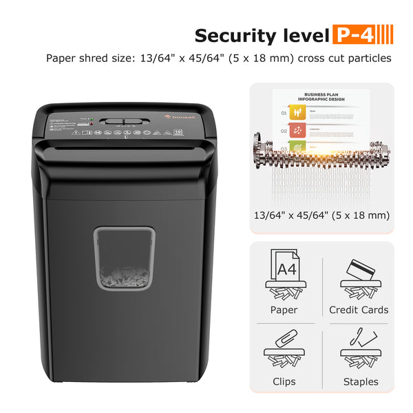 Bonsaii 10-Sheet Cross Cut Paper Shredder for Home Office Use with 5.5