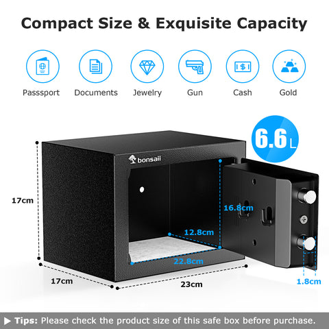 Bonsaii 6.6-Litre Small Safe Box with Electronic Keypad