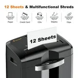 Bonsaii 12 Sheet Micro Cut Paper Shredder Heavy Duty 60 Mins with 4 Casters & 4.2 gal Pullout Bin