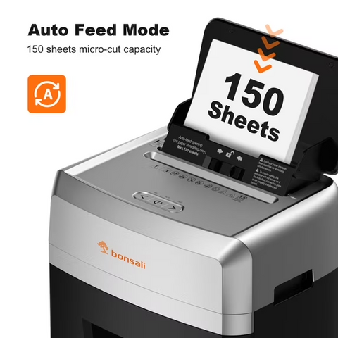 Bonsaii 150-Sheet Auto Feed Micro-Cut Paper Shredder, 60-Minute Nonstop Heavy Duty Shredder for Office, 6 Gallon Bin, C290-A