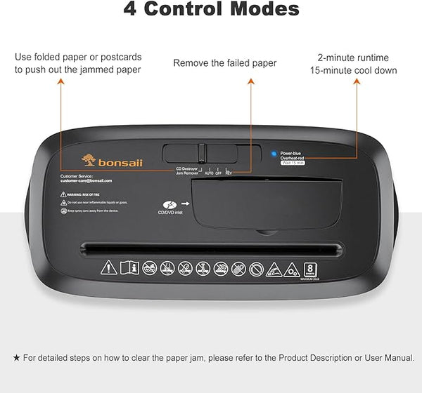 paper shredder control panel with auto mode, continuous mode, reverse mode, and off position labeled