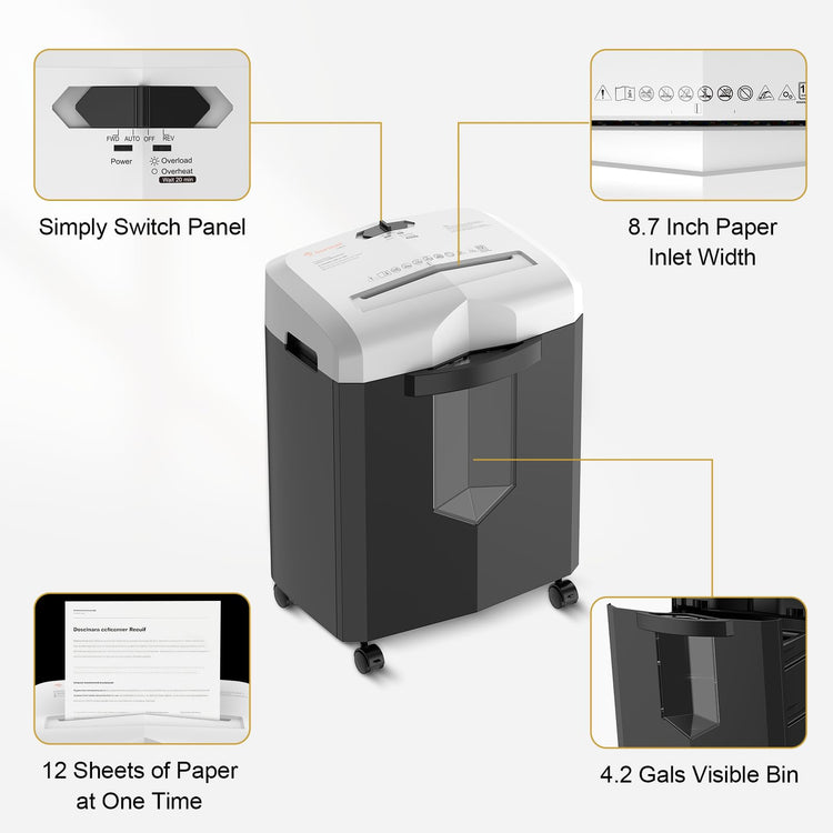 Bonsaii 12-Sheet Micro Cut Shredders for Home Office, 60 Minute P-4 Se