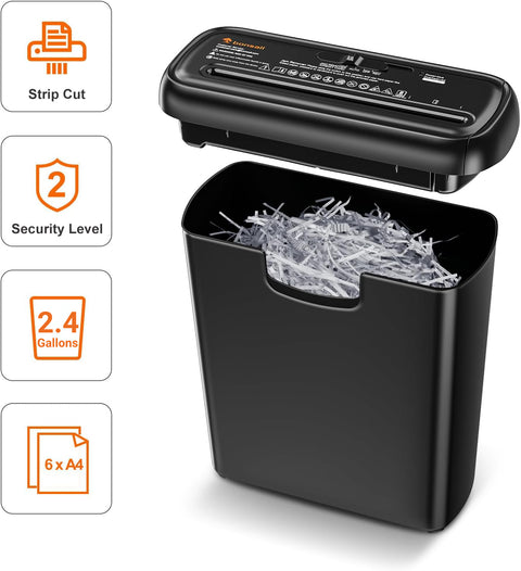 Bonsaii 6-Sheet Strip Cut Paper Shredder (S123-A)