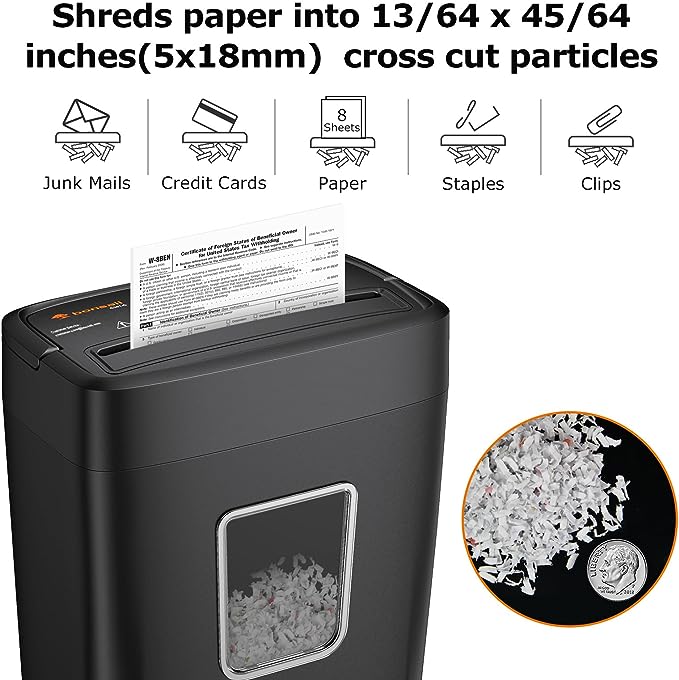 Bonsaii Paper Shredder 8-Sheet Cross Cut Shredder with 4.1 Gallon  Wastebasket C261-C