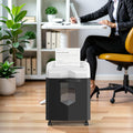 Bonsaii 12-Blatt-Mikroschnitt-Aktenvernichter für das Homeoffice, 60 Minuten, Sicherheitsstufe P-4, für CDs, Kreditkarten, Post, Heftklammern und Büroklammern, mit Stauschutz, Farbe: Schwarz + Weiß 