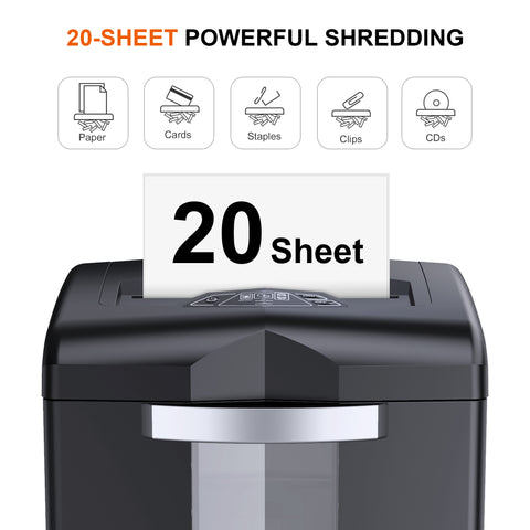 Bonsaii Heavy Duty Paper Shredder 20-Sheet 40-Minute Cross-Cut Office Shredder for Commercial Use, Shred CDs/Credit Cards (BS-144D)