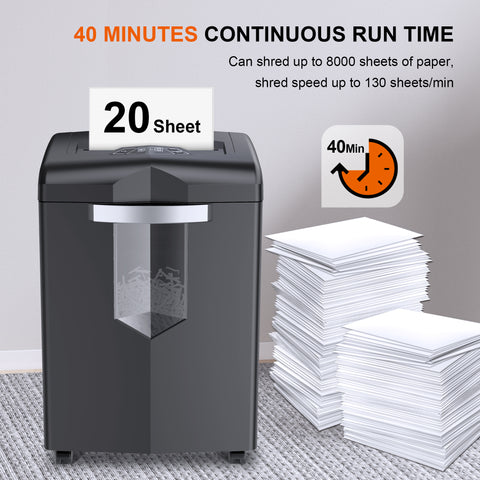 Bonsaii Heavy Duty Paper Shredder 20-Sheet 40-Minute Cross-Cut Office Shredder for Commercial Use, Shred CDs/Credit Cards (BS-144D)