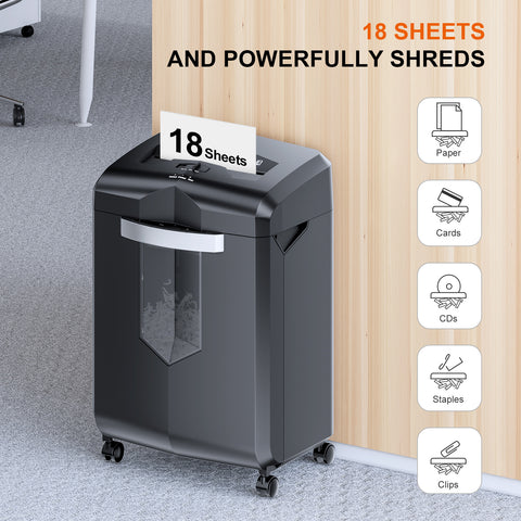 Bonsaii Paper Shredder 18-Sheet Cross-Cut Shredder Heavy Duty 60 Minutes for Home Office Use With Pullout Basket (BS-149C)