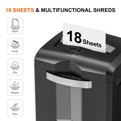 Bonsaii Paper Shredder 18-Sheet Cross-Cut Shredders for Home Office with Wastebasket