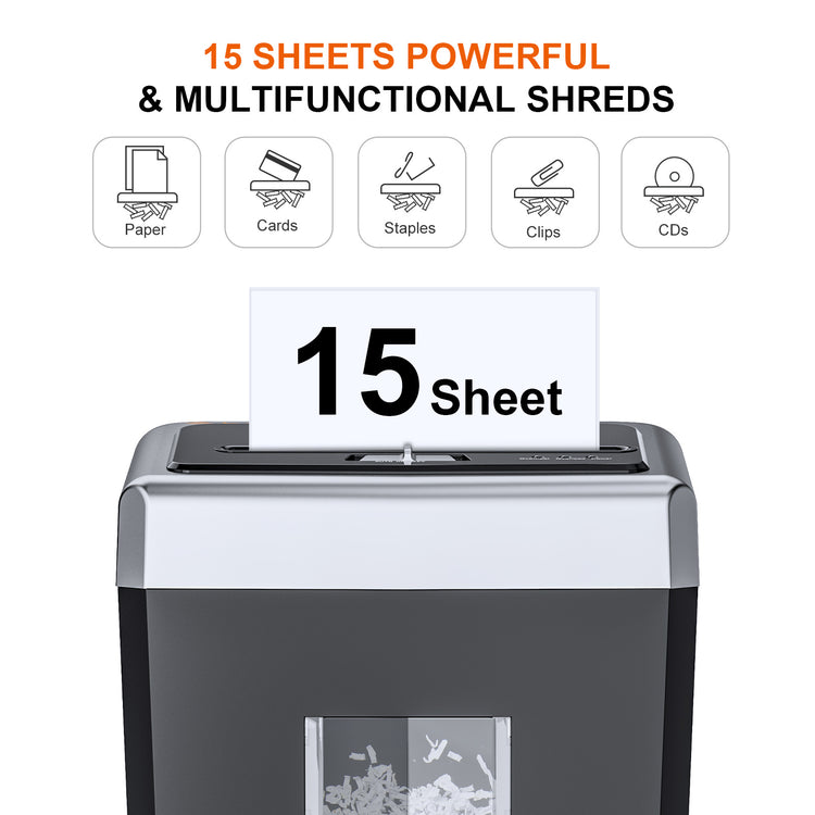 Bonsaii 15-Sheet Home Office Paper Shredder Cross-Cut 40-Minute Heavy