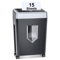 Bonsaii 15-Sheet Cross-Cut Office Paper Shredder 40-Minute Heavy Duty Shredder Shreds CDs/Credit Cards With 4 Casters (BS-169B)