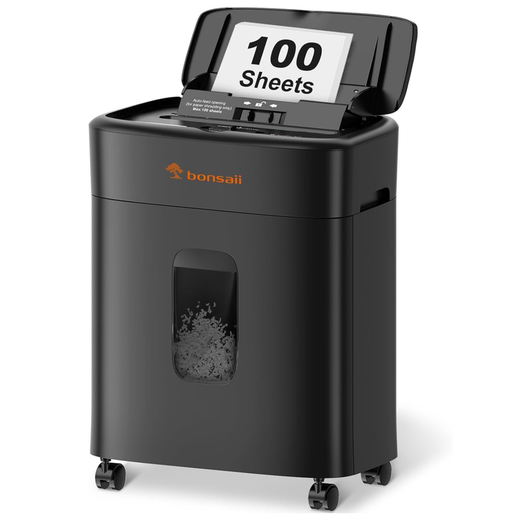 Bonsaii 100-Sheet Auto-Feed Shredder | P-4 Micro-Cut Security, 10-Min