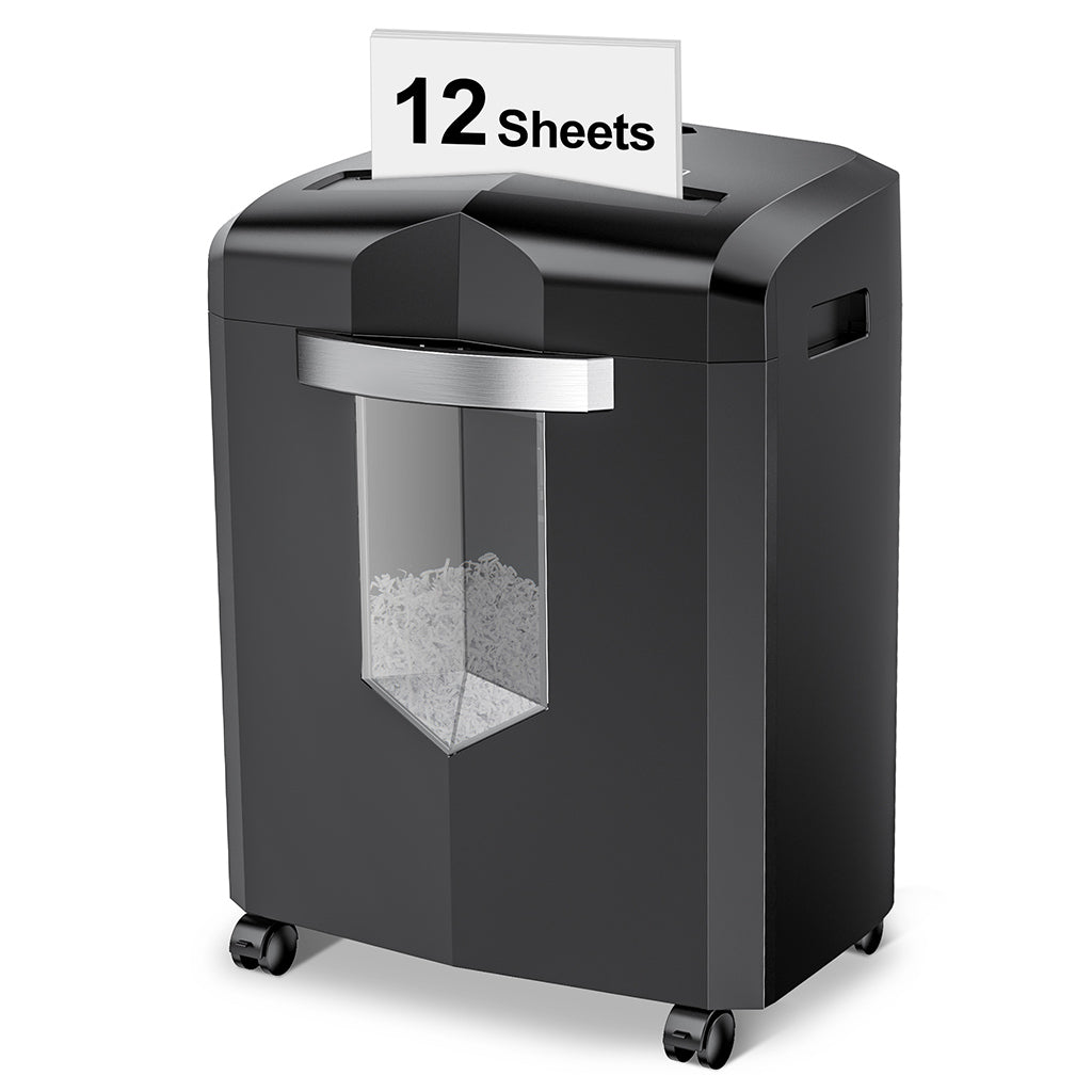Bonsaii 12 Sheet Cross-Cut Paper Shredder Credit Card/Staple Heavy Duty for Home Office Use with 4 Casters (BS-266A)