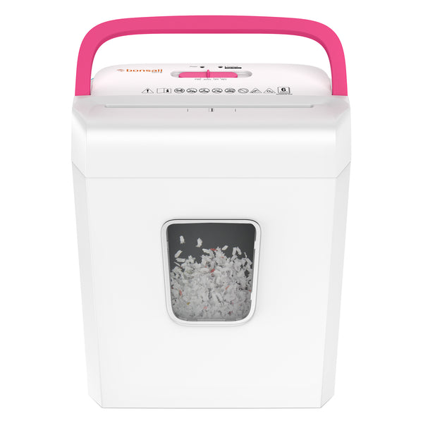Bonsaii 6-Sheet Cross-Cut Paper Shredder for Home Office Use, White+Pi