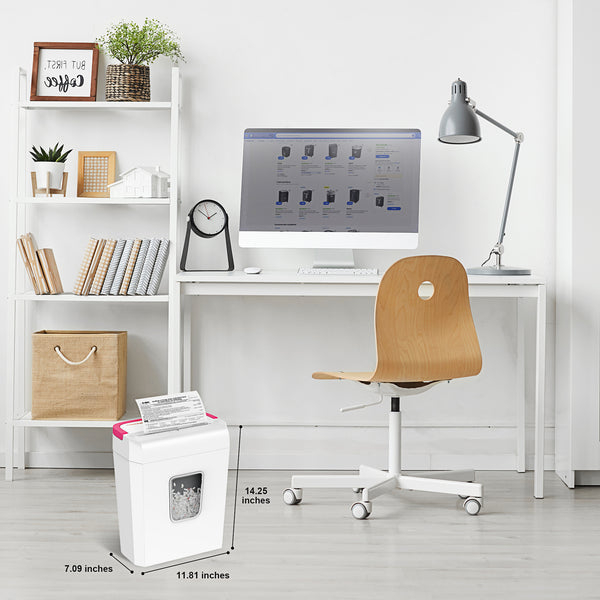 Bonsaii 6-Sheet Cross-Cut Paper Shredder for Home Office Use, White+Pi