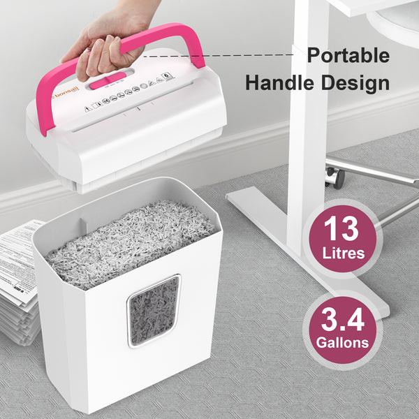 Bonsaii 6-Sheet Cross-Cut Paper Shredder for Home Office Use, White+Pi