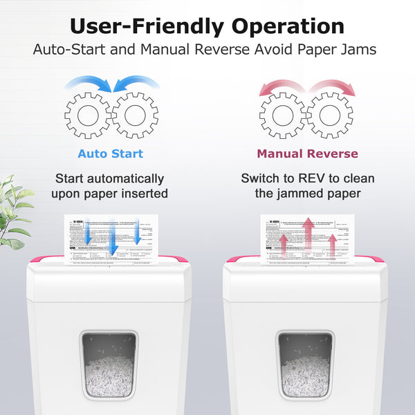 Bonsaii 6-Sheet Cross-Cut Paper Shredder for Home Office Use, White+Pi