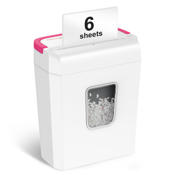 Bonsaii 6-Sheet Cross-Cut Paper Shredder for Home Office Use, White+Pi
