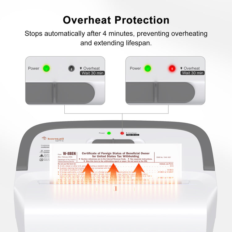 paper shredder overheating red light thermal protection