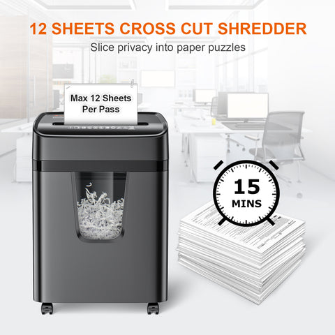 Bonsaii Paper Shredder 12 Sheets Cross Cut Shredder Credit Card Shredders for Home Office Use, Black