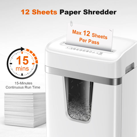 Bonsaii Paper Shredder 12-Sheet, P-4 Cross-Cut, Shreds CD/Paper/Credit Cards/Staples, 20L Bin, 15-Min Continuous Run, for Office and Home, C282-A