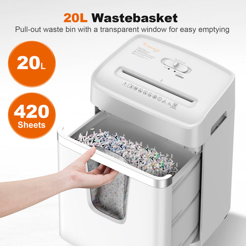 Bonsaii Paper Shredder 12-Sheet, P-4 Cross-Cut, Shreds CD/Paper/Credit Cards/Staples, 20L Bin, 15-Min Continuous Run, for Office and Home, C282-A