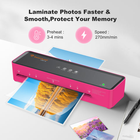 Bonsaii A4 Laminator 9 inch Laminator Machine with Laminating Sheets,Pink & Black