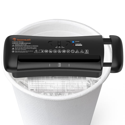 Bonsaii Paper Shredder, 6mm Strip Cut, Up to 6 Sheets, Compatible with 28-42cm Bins, Shreds Paper & Credit Cards, Overheat Protection, 3 Modes, S119-A