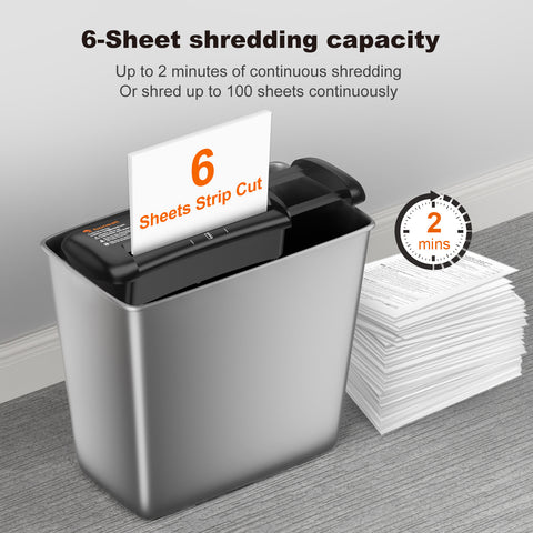 Bonsaii Paper Shredder, 6mm Strip Cut, Up to 6 Sheets, Compatible with 28-42cm Bins, Shreds Paper & Credit Cards, Overheat Protection, 3 Modes, S119-A