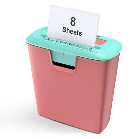 Bonsaii 8-Sheet Strip Cut Paper Shredder with 3.4 Gallons Wastebasket, Pink & Green (S120-C)