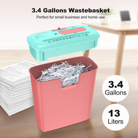 Bonsaii 8-Sheet Strip Cut Paper Shredder with 3.4 Gallons Wastebasket, Pink & Green (S120-C)