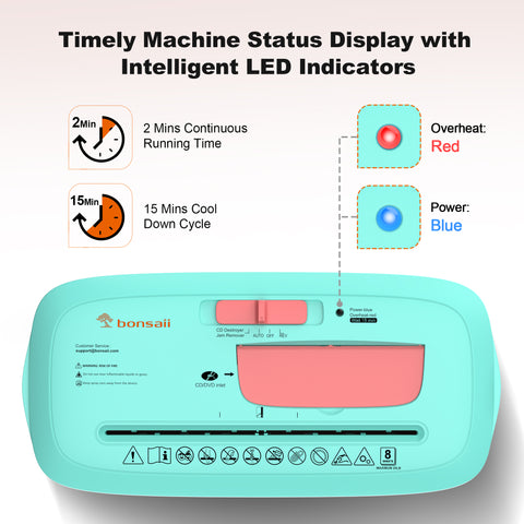 Bonsaii 8-Sheet Strip Cut Paper Shredder with 3.4 Gallons Wastebasket, Pink & Green (S120-C)