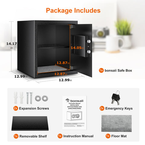 Bonsaii 1.2 Cubic Feet Safe Box Electronic Security Document Safe with Digital Keypad Lock for Home Office Hotel,SF003-BLS