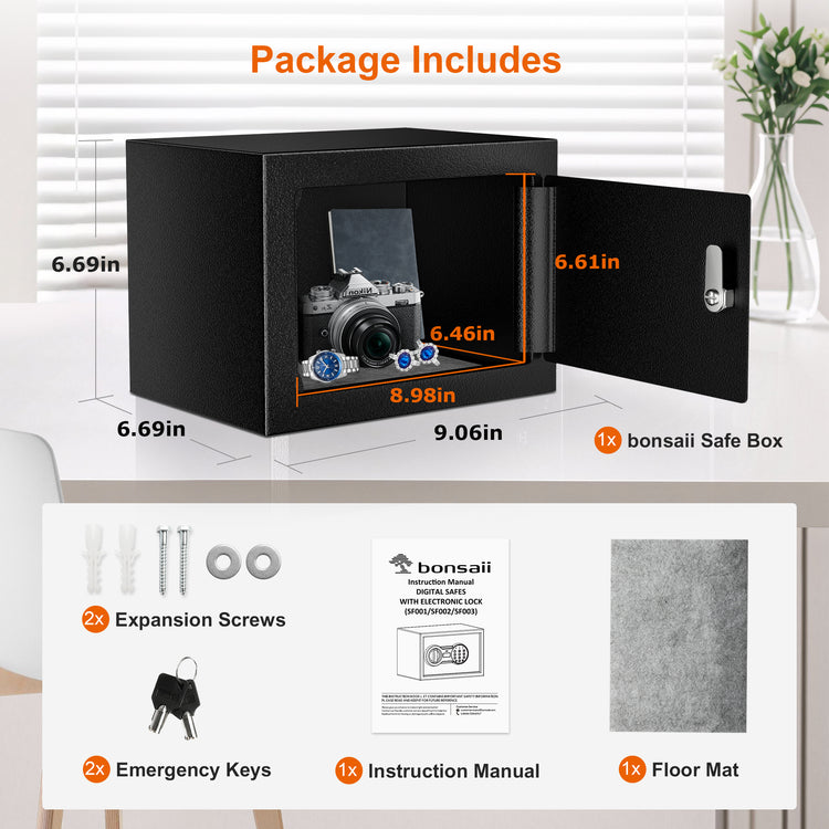 Bonsaii 0.22 Cubic Feet Safe Small Home Money Safe Box with Key Lock,