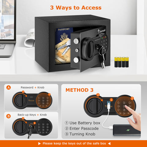 Bonsaii 0.18 Cubic Feet Electronic Digital Safe Box, Security Box with Keypad, Key Lock for Home Office,SF005
