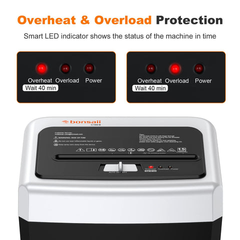 Bonsaii 15-Sheet Office Paper Shredder, 40 Mins Heavy Duty Shredder for Home Office, Crosscut Shreder with Anti-Jam System & P-4 High Security Supports CD/Credit Cards/Staple,5 Gal Pullout Bin C169-B