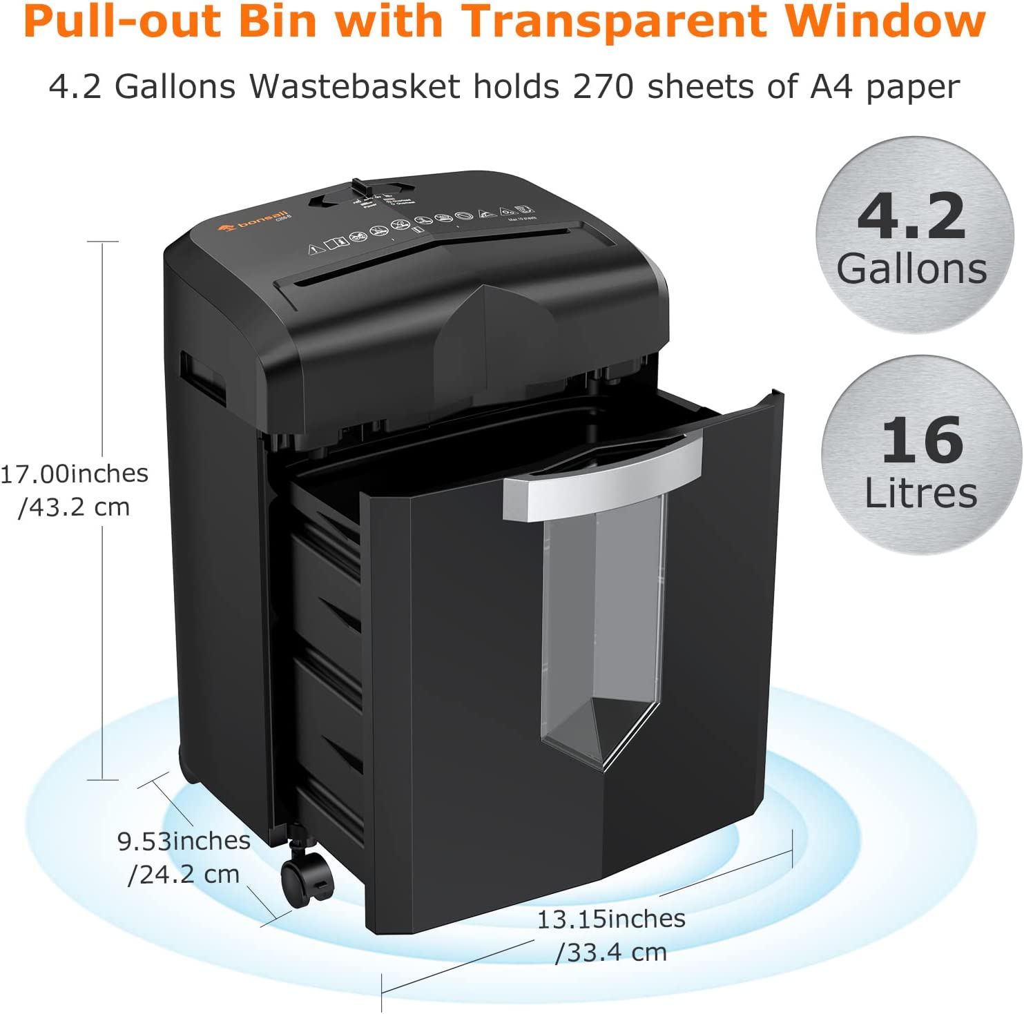 Bonsaii 10 Sheet Micro Cut Paper Shredder With 4 Casters & 4.2 Gal Pul