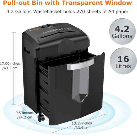 Bonsaii 12 Sheet Micro Cut Paper Shredder with 4 Casters & 4.2 gal Pullout Bin C266-B